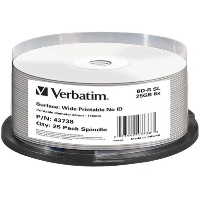VERBATIM BD-R Blu-Ray SL 25GB/ 6x/ WIDE printable/ 25pack/ spindle, 43738
