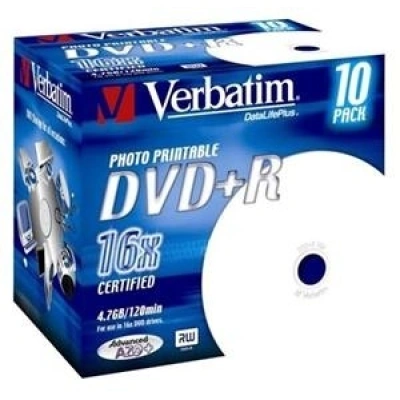 VERBATIM DVD+R AZO 4,7GB, 16x, printable, jewel case 10 ks, 43508