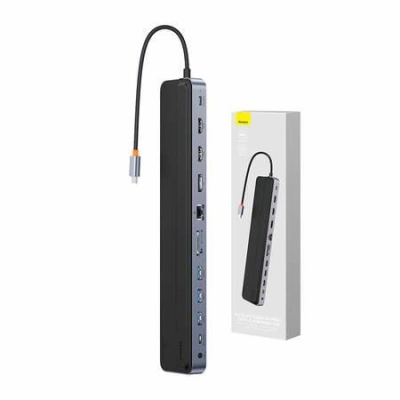 Rozbočovač 12w1 Baseus EliteJoy Gen2 series USB-C do 2xHDMI+ 3xUSB 3.0+ PD+ DP+ SD/TF+ RJ45+Type-C+ 3,5mm (tmavě šedý), 