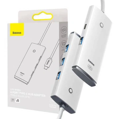 Baseus Lite Series Hub 4v1 USB-C na 4x USB 3.0 + USB-C, 25cm (bílý), 