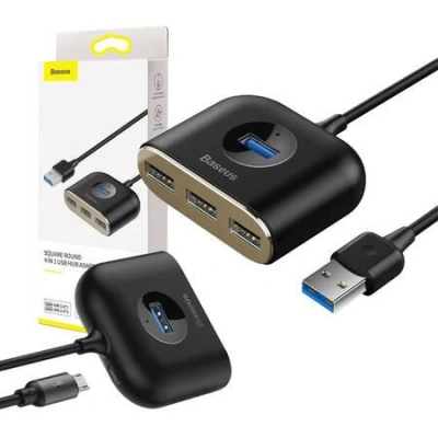 Baseus Square Round USB Adapter, HUB USB 3.0 na 1x USB 3.0 3x USB 2.0.1m - černý, 
