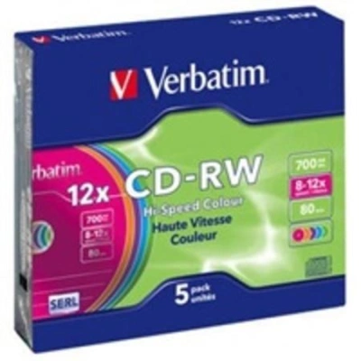 VERBATIM CD-RW80 700MB/ 12x/ COLOR slim/ 5pack, 43167