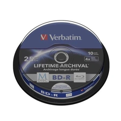 VERBATIM M-DISC BD-R Blu-Ray SL 25GB/ 4x/ Inkjet printable/ 10pack/ spindle, 43825