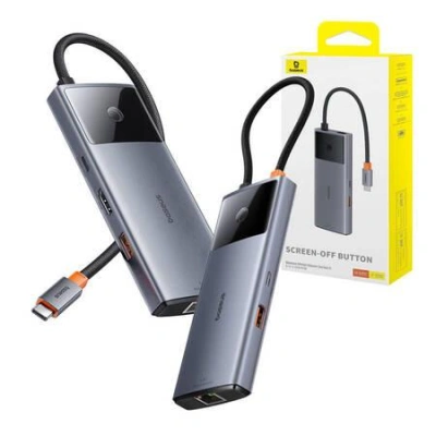 Rozbočovač 6v1 Baseus Metal Gleam 2 Series, USB-C na 2xUSB 3.0 +USB-C + HDMI + USB-C PD + Ethernet RJ45, 