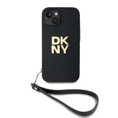DKNY PU Leather Stack Logo Wrist Strap Zadní Kryt pro iPhone 13 Black