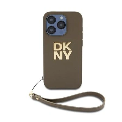 DKNY PU Leather Stack Logo Wrist Strap Zadní Kryt pro iPhone 14 Pro Green