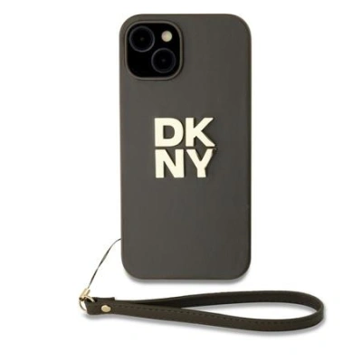 DKNY PU Leather Stack Logo Wrist Strap Zadní Kryt pro iPhone 15 Green