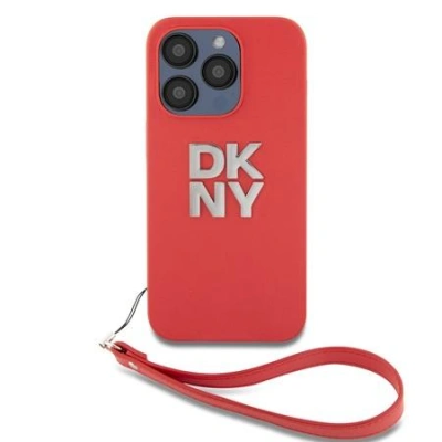DKNY PU Leather Stack Logo Wrist Strap Zadní Kryt pro iPhone 15 Pro Max Pink