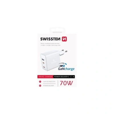 Swissten síťový adaptér  GaN 2x USB-C + 1x USB 70W, 8595217476639