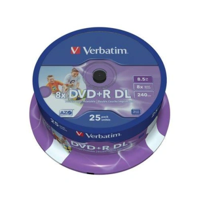 VERBATIM DVD+R DoubleLayer 8,5GB/ 8x/ Inkjet printable/ 25pack/ spindle, 43667